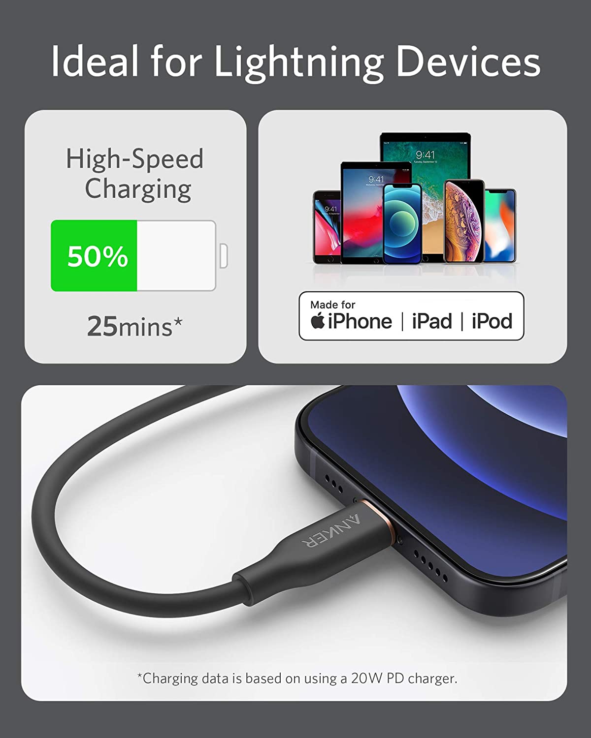 Anker 641 USB-C to Lightning Cable (Flow, 3 ft Silicone)