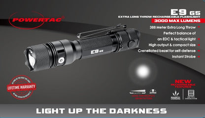 E9 GEN5 + Spare Battery Power Bundle in Hard Shell Case - 3,000 Lumen Tactical Flashlight with Backup Power